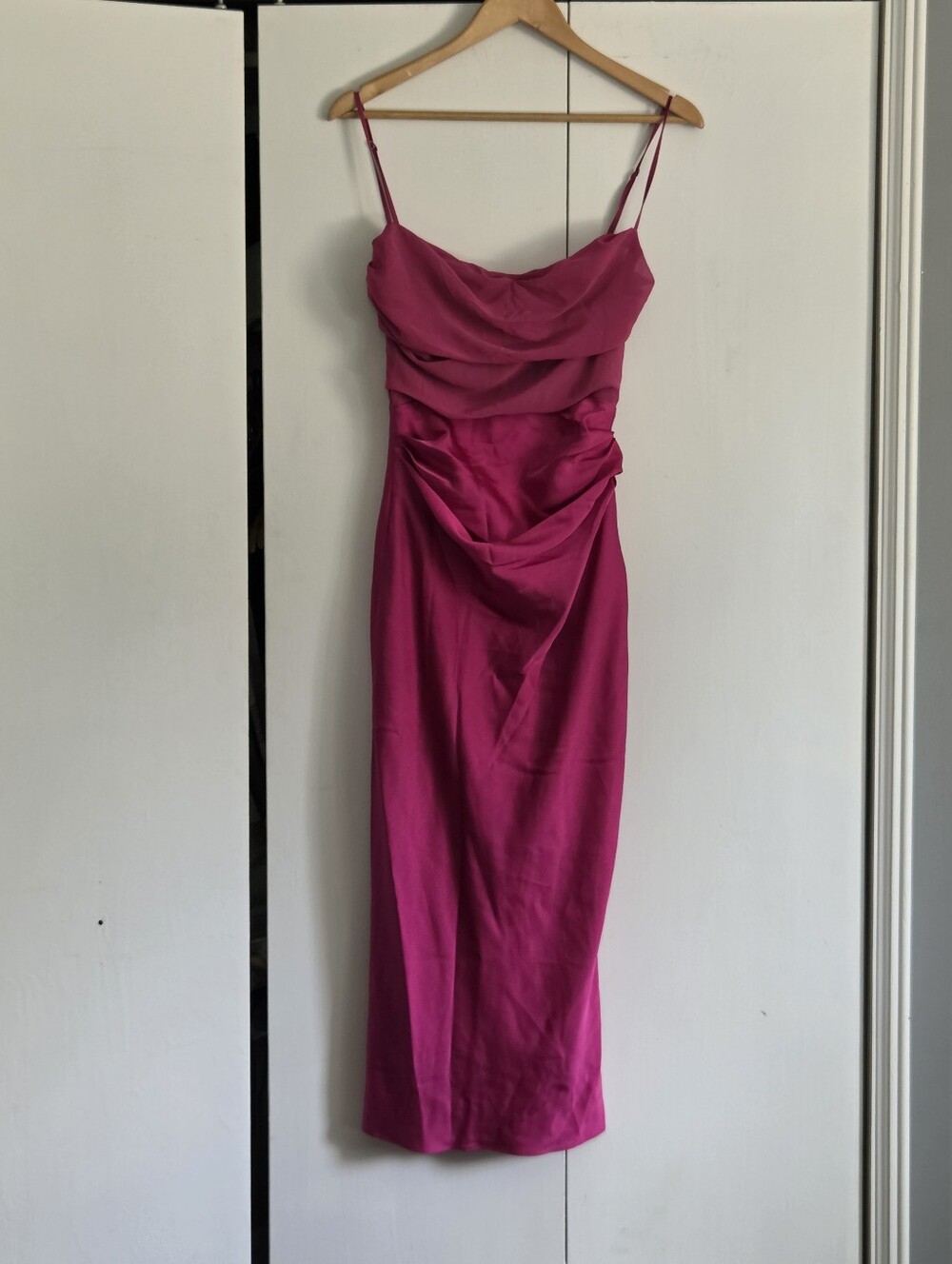 House of CB Teia Hot Pink Satin Cowl Slip Midi Dress - Picture 2 of 5